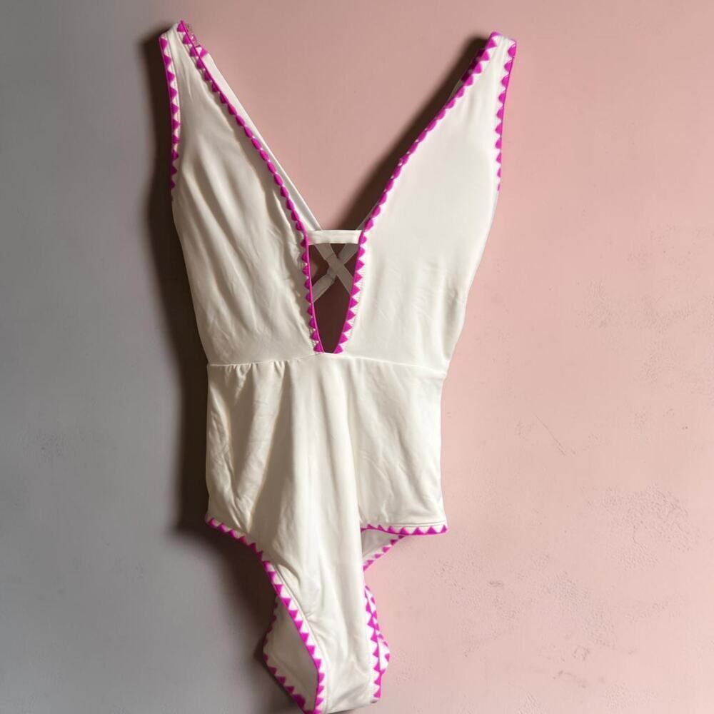 Lucky Brand Marbella Maillot Swimsuit Plunge Neck Size Small
